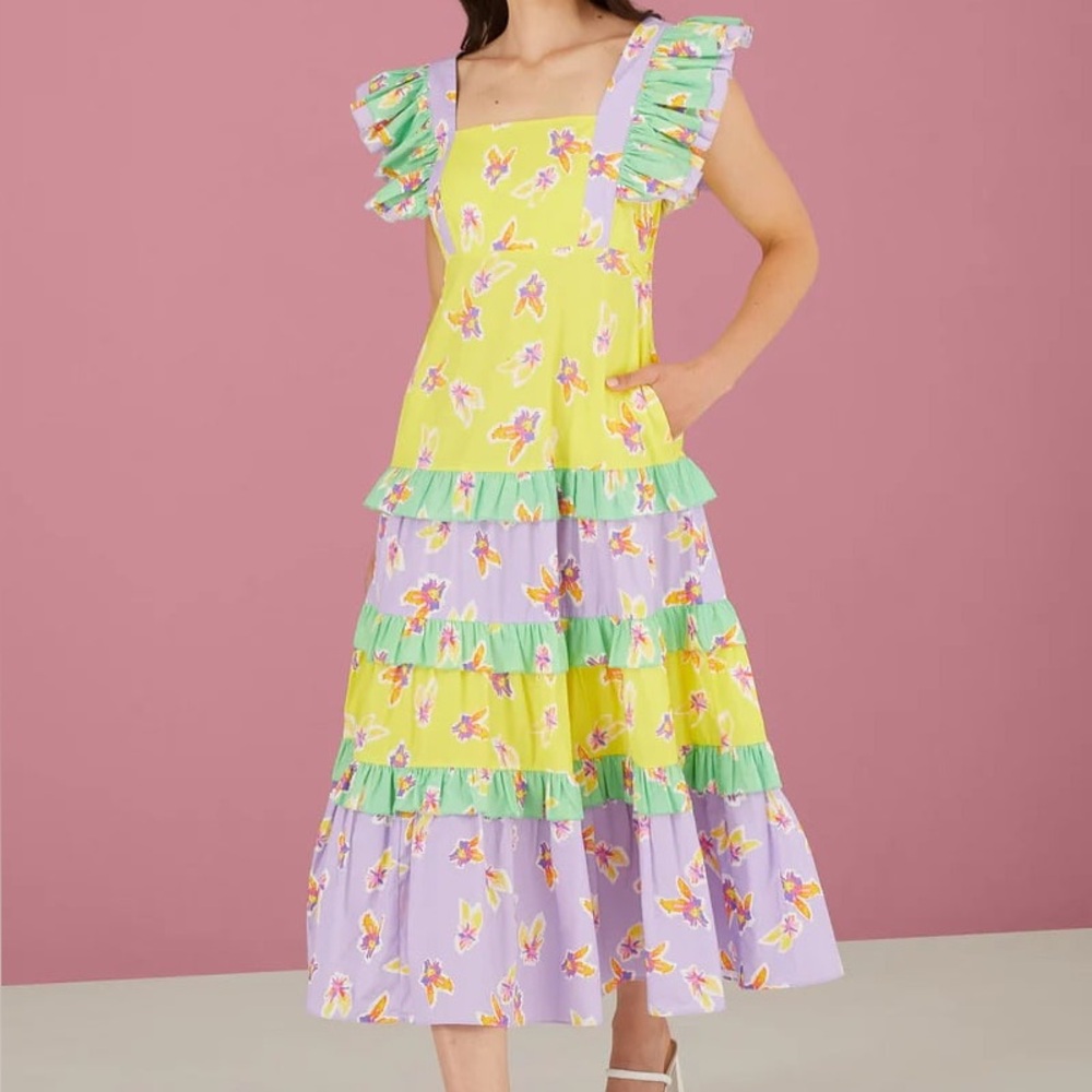 Alivia Zoila Maxi Dress with Lavender & Green Accents NWT